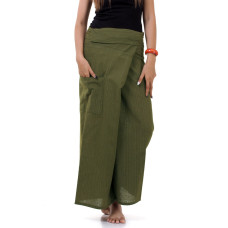Women Olive Green Natural Cotton Thai Fisherman Pants FOC6W